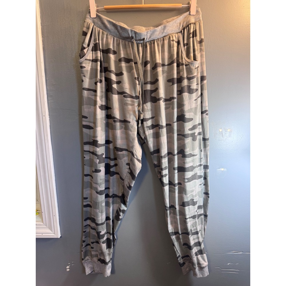 Pillow Talk Womens Camo Print Jogger Pants Grey Green Drawstring Lounge XL